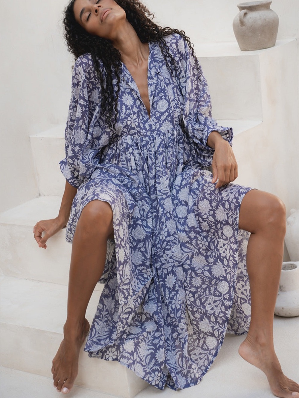 Daughters of India Kyra Midi  dress blue iris M